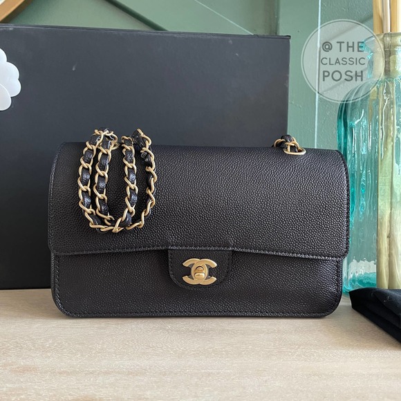 CHANEL Handbags - ❌SOLD❌NEW Chanel Pure Flap Medium Classic Caviar Black Gold HW 17S
